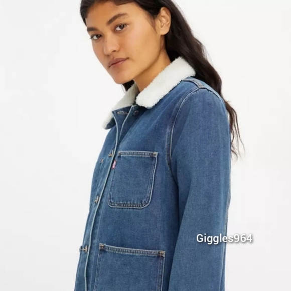 Levi's Sherpa Collar Chore Coat Denim Jean Jacket - Picture 4 of 8